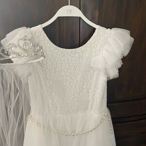 Girl’s First Communion dress, tiara and robe worn once. Paid $600.